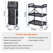 Load image into Gallery viewer, SucceBuy 3 Tier Folding Rolling Utility Cart Storage Shelf Movable Gap Rack Serving Cart Slide Organizer for Kitchen Bathroom
