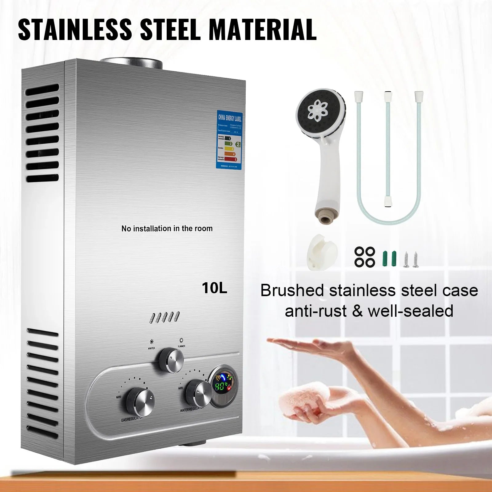 SIHAO 6L-18L Propane Gas Water Heater, Bathroom heating instant, Digital Display Outdoors Water Heater Boiler Car Camping
