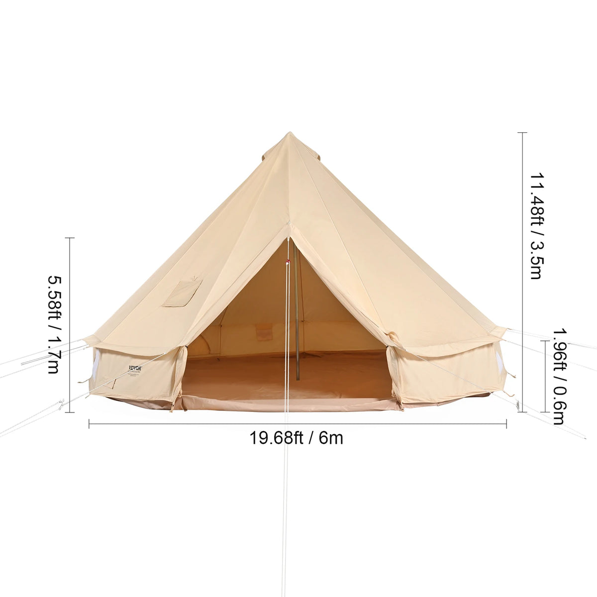 SucceBuy Canvas Bell Tent 4 Seasons 3/4/5/6/7m Yurt Tent Canvas Tent for Camping with Stove Breathable Tent Holds up to 8People Amocart