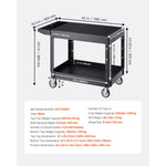 Amocart 550 lbs Utility Service Cart Two-Shelf Plastic Hand Dolly Cart with 360° Swivel Wheels for Warehouse Garage Cleaning