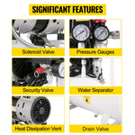 Amocart 25/60L Air Compressor 110V/240V Silent Oil-Free Compressor 750W 1 HP For Home Repair Tire Inflation Whisper Compressor