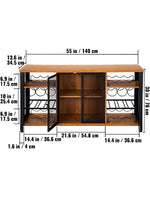 Amocart 47/55inch Industrial Bar Cabinet Wine Bar Cabinet Table with Wine Rack & Glass Holder for Dining Living Room Rustic Oak