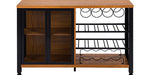 Amocart 47/55inch Industrial Bar Cabinet Wine Bar Cabinet Table with Wine Rack & Glass Holder for Dining Living Room Rustic Oak
