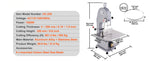 Amocart Commercial Electric Meat Bone Saw Machine 1500W Stainless Steel Blade Bone Bandsaw Machine Workbench Countertop Bone