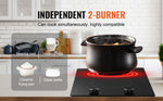 Amocart 12 inch Electric Cooktop 2 Burners Built-in Electric Stove Top Ceramic Top Radiant Cooktop w/ Glass Panel Knob Control