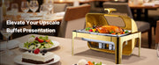 Bild in Galerie-Viewer laden, Amocart 9Qt Roll Top Chafing Dish Buffet Stainless Steel Chafer with Full Size Pan Visible Lid Rectangle Catering Warmer Server
