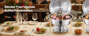 Bild in Galerie-Viewer laden, Amocart 4 Pack Chafing Dish Buffet Set Stainless Steel Chafer w/4 Full Size Pan Round Catering Warmer Server for Party Banquets
