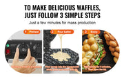 Bild in Galerie-Viewer laden, Amocart Commercial Egg Bubble Waffle Maker 1400W Non-Stick Stainless Steel Bubble Puff w/180° Rotatable 2 Pans &amp; Wooden Handles

