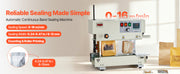 Charger l'image dans la visionneuse de galerie, Amocart Continuous Bag Band Sealing Machine 0.24-0.47in Width Vertical Band Sealer with Roller Printing for 0.001-0.03in Bags
