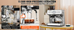 Amocart Espresso Machine with Grinder 15 Bar Semi-Automatic Espresso Coffee Maker with Milk Frother Steam Wand