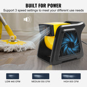 Charger l'image dans la visionneuse de galerie, Amocart Pivoting Utility Fan 600 CFM High Velocity Floor Blower 300° Blowing Angle Air Mover for Drying Cooling Ventilating
