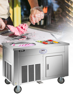 Amocart Commercial Fried Ice Cream Roll Machine w/ 6 Buckets Single Square Pan Stainless Steel Home Ice Cream Porridge Maker