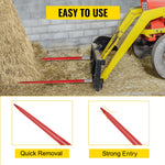 Amocart Hay Spear Bale Spear Capacity Spike Quick Attach Square Hay Red Coated Forks Hex Nut  Sleeve for Bucket Tractor Loader