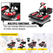 Charger l'image dans la visionneuse de galerie, Amocart 5/8in1 15x15"/12x15"Dual-tube Heating Insulation Cotton Heat Press Sublimation Machine 360°Swing Design for Tshirts Etc
