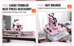 Amocart Heat Press Machine 12x15 inch  8 in 1 Heat Transfer Machine 360° Swing Away T-Shirt for T-Shirts/Mugs/Hats/Plates Pink