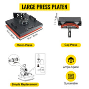 Bild in Galerie-Viewer laden, Amocart 2In1 Heat Press Machine 38*38CM Multifunctional 360° Swing-Away Digital Sublimation Printer Transfer DIY T-shirt Cap
