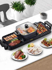 Load image into Gallery viewer, Amocart 2in1 Electric BBQ Pan Grill Hot Pot Multifunction Home Portable Smokeless Nonstick Detachable Hot Pot Barbecue Plate
