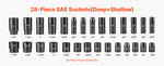 Amocart 26/65PCs US Plus Drive Impact Socket Set Deep Standard Socket Set SAE Metric 6 Point CR-V Cr-Mo Alloy Steel Auto Repair