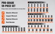 Load image into Gallery viewer, Amocart 3/8" &amp; 1/2" Drive Impact Socket Set 59 PCS Socket Set SAE 5/16" to 1-1/4" Metric 6-32mm 6 Point Cr-Mo Alloy Steel Set
