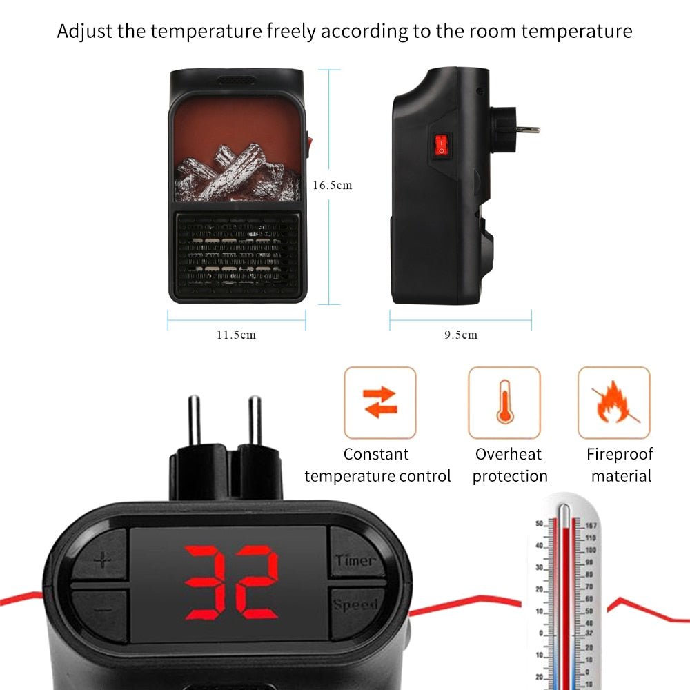 Mini Electric Fireplace Heater Electric Heater with Log Flame Effect Warm Air Heater Fanr 220V 50Hz - AMOCART720c8f3f313ab946373e642ca7ac55a7