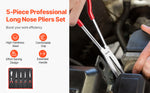 Amocart 5-Piece Needle Nose Pliers 11 in Long Needle Nose Pliers Set Diagonal Cutting Pliers 45°/90° Bent Round Nose Plier