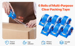 Amocart 1.5in Core 6 Rolls Clear Packing Tape with Dispenser 2.7 Mil Shipping Tape Designed for Moving Boxes Storage Mailing