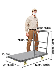 Charger l'image dans la visionneuse de galerie, Amocart Platform Truck 2000lbs Capacity Steel flatbed Tool Cart 47" x 24" x 32" Flat Dolly Hand Trucks with 5" Nylon Casters
