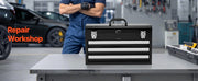 Load image into Gallery viewer, SucceBuy 20in 3-Drawer Metal Tool Box Black/Red Tool Chest with EVA Liners Multifunction Tool Organizer for Garage &amp; Workshop

