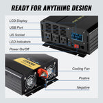 Amocart Pure Sine Wave Power Inverter 2500W/3500W/5000W 12V DC to 120V AC Aluminum Alloy LCD Screen & LED Indicators Power Use