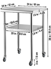 Load image into Gallery viewer, Amocart 24 x 24 in Stainless Steel Kitchen Worktable shelves Commercial Work Bench Table with Caster Wheels for Home Kitchen
