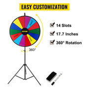 Load image into Gallery viewer, Amocart 18 Inch Tabletop Color Prize Wheel w/ Folding Tripod Floor Stand 14 Slots Dry Erase for Win Fortune Spinning Stand Game
