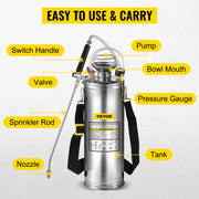 Load image into Gallery viewer, SucceBuy 4-12L Hand Powered Sprayer Stainless Steel Watering Spraying Sprinkling Atomizer Pump Home Ground Garden Cleaning Sprayer
