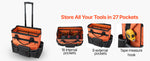 Amocart 110 lbs Rolling Tool Bag 27 Pockets Roller Tool Bag on Wheels with Adjustable Telescoping Handle for Construction Tools