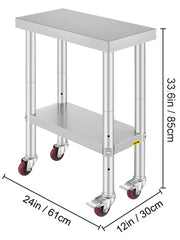 Load image into Gallery viewer, Amocart Stainless Steel Kitchen Worktable shelves Commercial Work Bench Table with Caster Wheels for Home Restaurant Storage
