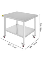 Amocart Stainless Steel Kitchen Worktable shelves Commercial Work Bench Table with Caster Wheels for Home Restaurant Storage