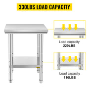 Bild in Galerie-Viewer laden, Amocart Stainless Steel Kitchen Work Bench Commercial Catering Table Worktable w/Undershelf 330LBS 286LBS for Restaurant Garage
