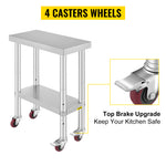 Amocart Stainless Steel Kitchen Worktable shelves Commercial Work Bench Table with Caster Wheels for Home Restaurant Storage