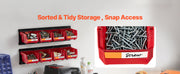 Charger l'image dans la visionneuse de galerie, SucceBuy Bacs de rangement muraux 12 bacs en plastique et 3 rails métalliques Boîte de rangement suspendue et empilable pour garage, atelier, clous et outils
