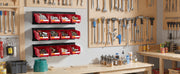 Charger l'image dans la visionneuse de galerie, SucceBuy Bacs de rangement muraux 12 bacs en plastique et 3 rails métalliques Boîte de rangement suspendue et empilable pour garage, atelier, clous et outils
