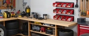Charger l'image dans la visionneuse de galerie, SucceBuy Bacs de rangement muraux 12 bacs en plastique et 3 rails métalliques Boîte de rangement suspendue et empilable pour garage, atelier, clous et outils
