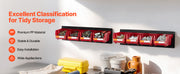Charger l'image dans la visionneuse de galerie, SucceBuy Bacs de rangement muraux 12 bacs en plastique et 3 rails métalliques Boîte de rangement suspendue et empilable pour garage, atelier, clous et outils
