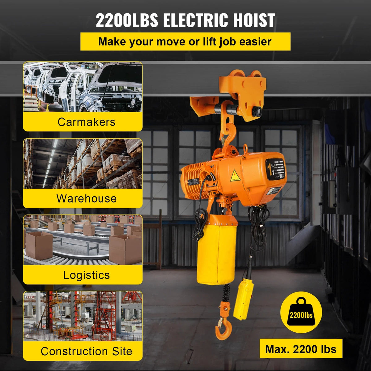 SucceBuy 0.5/1Ton 1PHASE Industrial Electric Chain Hoist 3MHigh Heavy Duty Cranes Hoists with Limit Switch Hot Forging G80 Hook - AMOCARTSucceBuy 0.5/1Ton 1PHASE Industrial Electric Chain Hoist 3MHigh Heavy Duty Cranes Hoists with Limit Switch Hot Forging G80 Hook