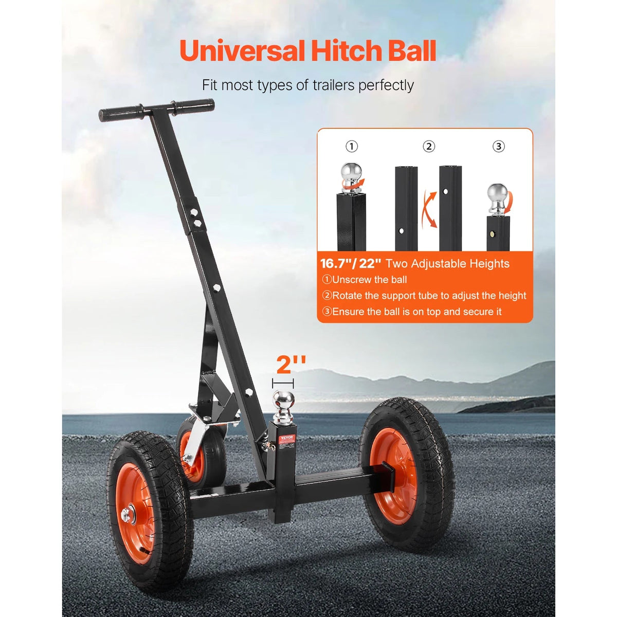 SucceBuy 1000/1200lbs Tongue Trailer Dolly Carbon Steel Boat Mover with 16.7in/18in - 22in Height Adjustable for Moving Cargo - AMOCARTSucceBuy 1000/1200lbs Tongue Trailer Dolly Carbon Steel Boat Mover with 16.7in/18in - 22in Height Adjustable for Moving Cargo