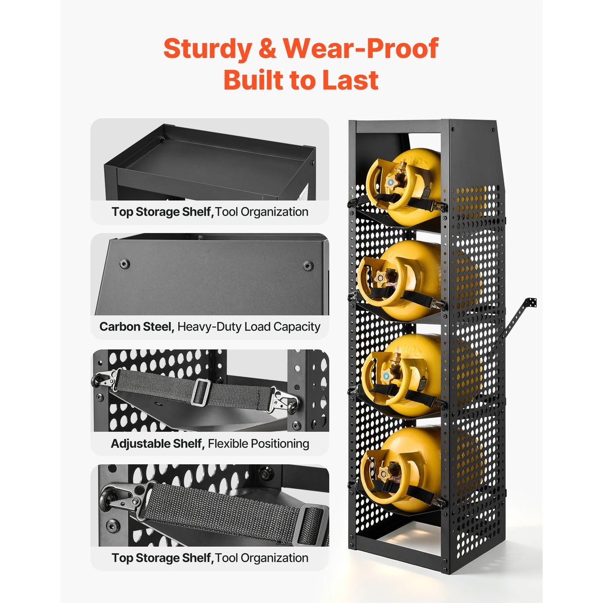 SucceBuy 14.8 x 13 x 52 inches Refrigerant Tank Rack 4 Tiers for 4 Cylinder with Top Storage Shelf for Cargo Van Storing Oxygen - AMOCARTSucceBuy 14.8 x 13 x 52 inches Refrigerant Tank Rack 4 Tiers for 4 Cylinder with Top Storage Shelf for Cargo Van Storing Oxygen
