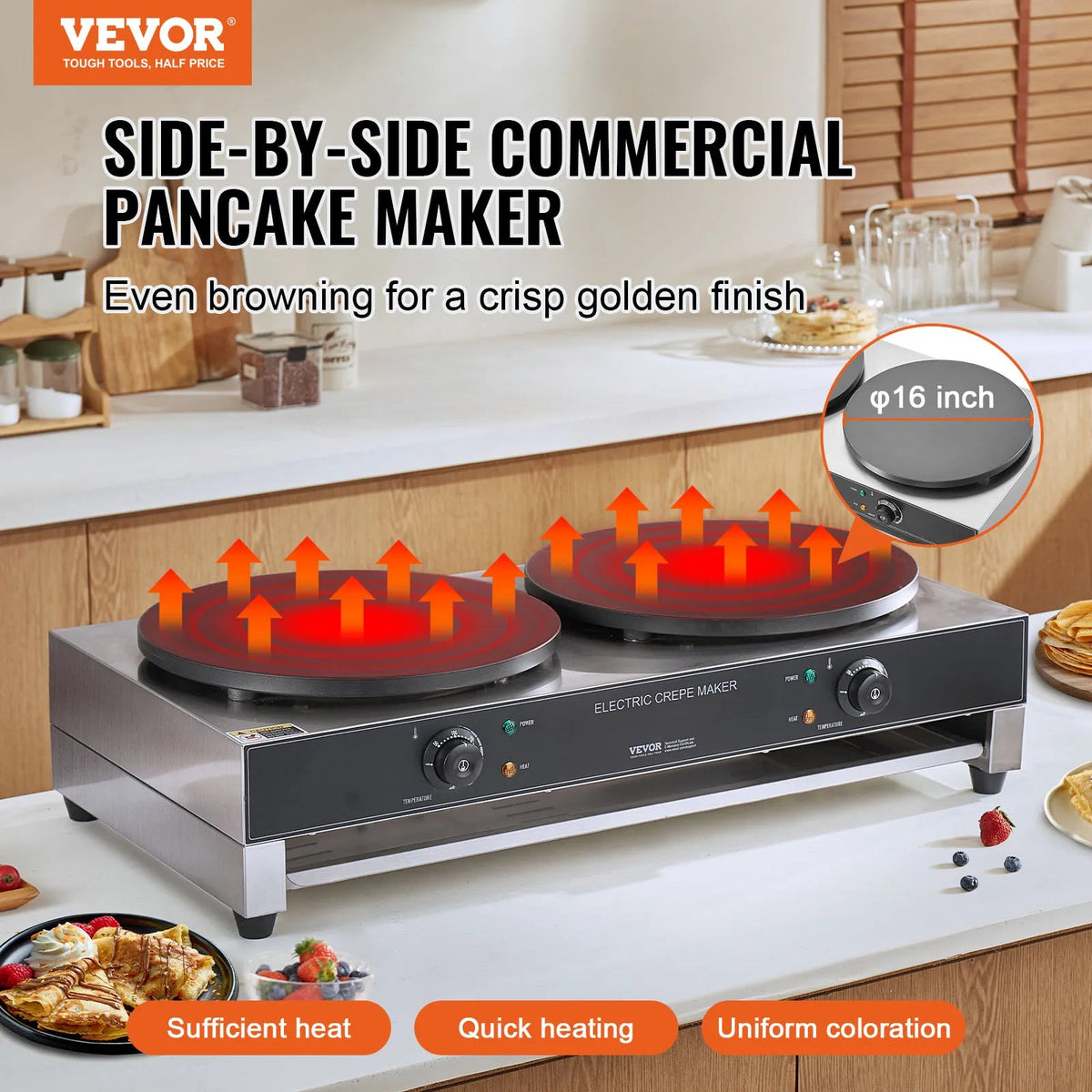 SucceBuy 16inch Electric Crepe Maker Double Head Commercial Crepe Machine 3400W Flat Plate Crepe Griddle Nonstick Pancake Stove - AMOCARTSucceBuy 16inch Electric Crepe Maker Double Head Commercial Crepe Machine 3400W Flat Plate Crepe Griddle Nonstick Pancake Stove