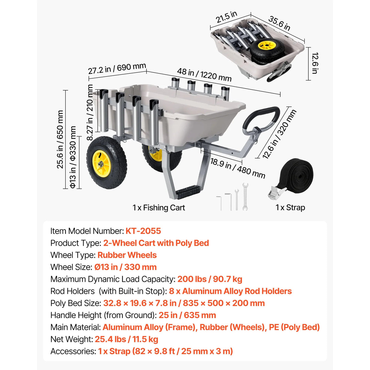 SucceBuy 200 lbs Foldable Beach Fishing Cart with Aluminum Alloy Frame 13in Tires & 8 Rod Holders for Outdoor Camping Picnic - AMOCARTSucceBuy 200 lbs Foldable Beach Fishing Cart with Aluminum Alloy Frame 13in Tires & 8 Rod Holders for Outdoor Camping Picnic