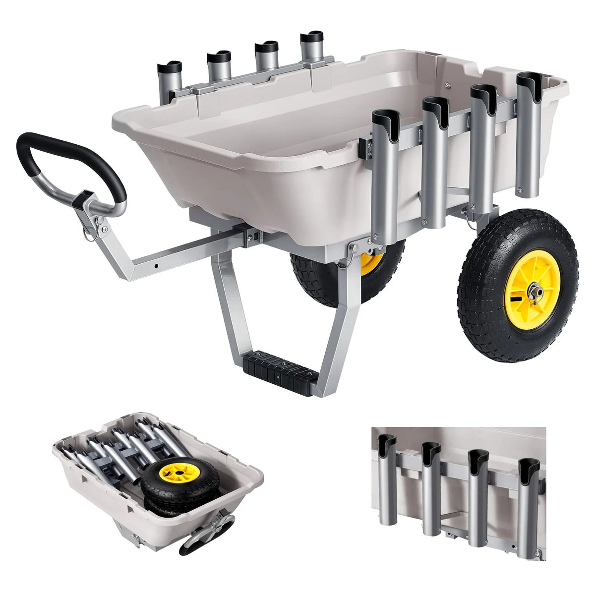 SucceBuy 200 lbs Foldable Beach Fishing Cart with Aluminum Alloy Frame 13in Tires & 8 Rod Holders for Outdoor Camping Picnic - AMOCARTSucceBuy 200 lbs Foldable Beach Fishing Cart with Aluminum Alloy Frame 13in Tires & 8 Rod Holders for Outdoor Camping Picnic