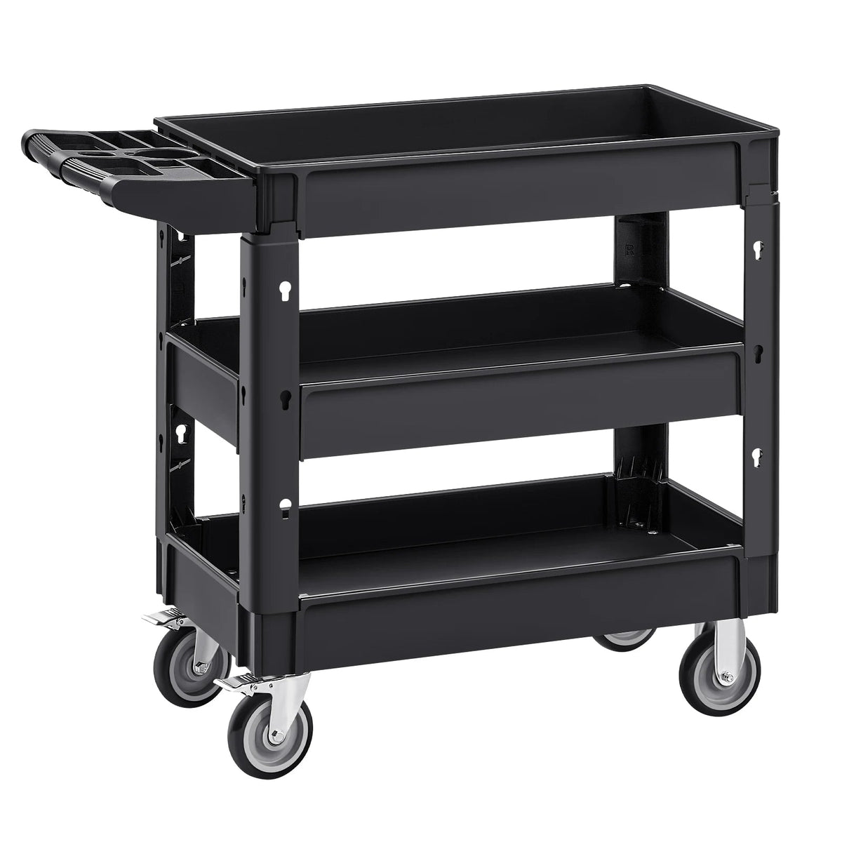 SucceBuy 2/3 Shelf Utility Service Cart Dolly with 360° Swivel Wheels Ergonomic Storage Handle for Warehouse/Garage/Cleaning - AMOCARTSucceBuy 2/3 Shelf Utility Service Cart Dolly with 360° Swivel Wheels Ergonomic Storage Handle for Warehouse/Garage/Cleaning