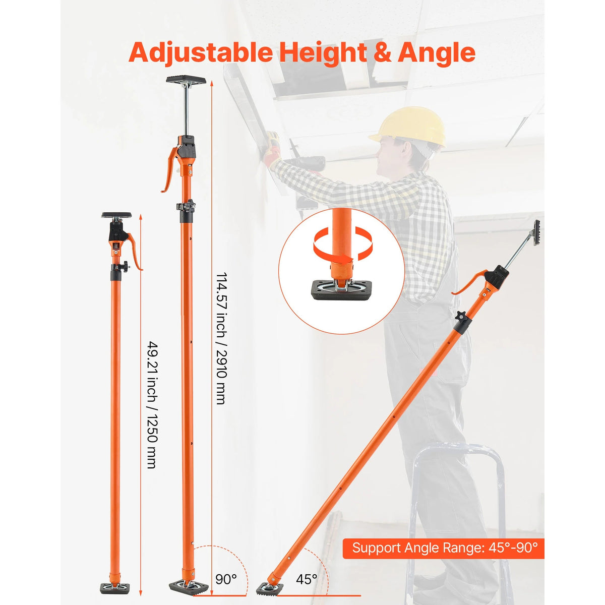 SucceBuy 2/4 Pack Cabinet Jack Support Pole 49-114in Steel Telescopic Support Rod Adjustable 3rd System for Lifting Drywall - AMOCARTSucceBuy 2/4 Pack Cabinet Jack Support Pole 49-114in Steel Telescopic Support Rod Adjustable 3rd System for Lifting Drywall