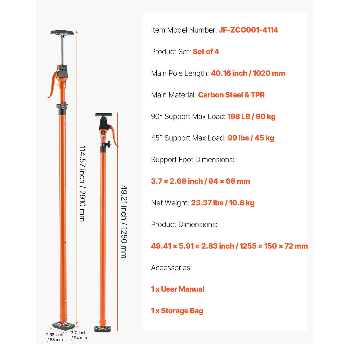 SucceBuy 2/4 Pack Cabinet Jack Support Pole 49-114in Steel Telescopic Support Rod Adjustable 3rd System for Lifting Drywall - AMOCARTSucceBuy 2/4 Pack Cabinet Jack Support Pole 49-114in Steel Telescopic Support Rod Adjustable 3rd System for Lifting Drywall